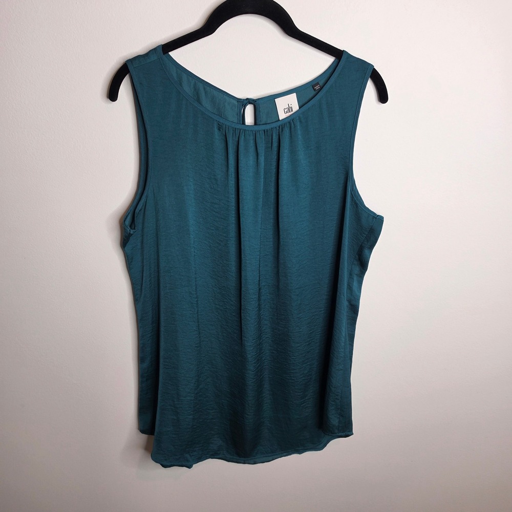 Cabi Sleeveless Blouse Women Medium Teal Green Pleated Keyhole Back 3789